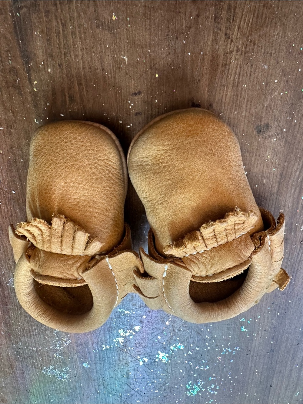 Minnetonka Tan Leather Fringe Baby Moccasins